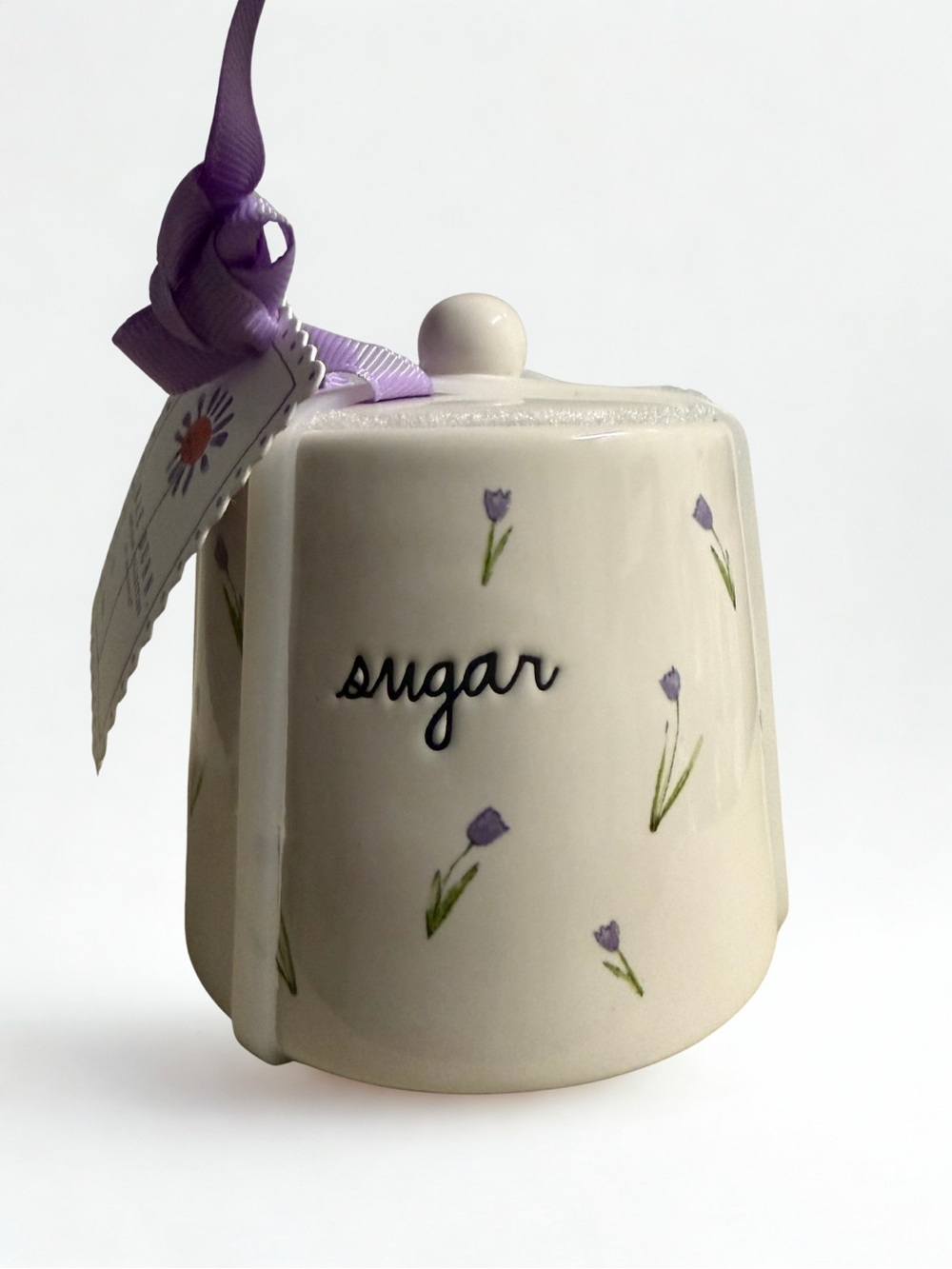 Rae Dunn Cream Sugar Jar with Purple Floral Accents